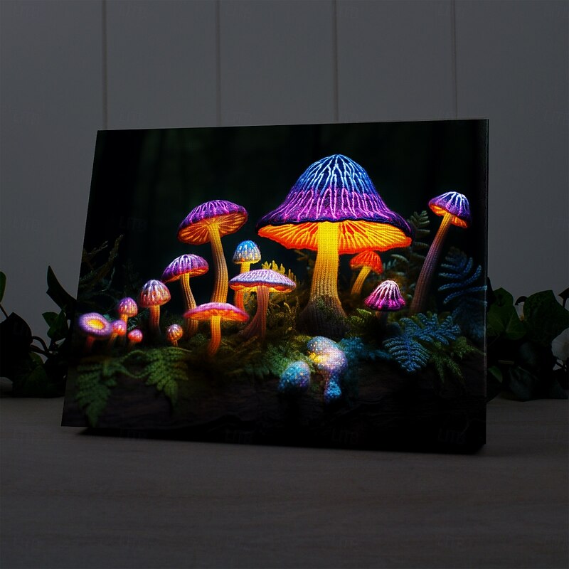 Mushrooms Forest LED Canvas Wall Art LED Lighted Up Wall Decor 2AA Battery Operated Lighted Canvas Print LED Light Kitchen Bedroom or Home Decor4