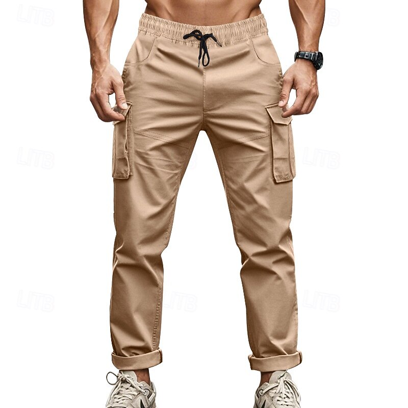 Men's Cargo Pants Cargo Trousers Tactical Pants Casual Pants Drawstring Elastic Waist Multi Pocket Plain Comfort Soft Full Length Sports Outdoor Daily Running Fashion Casual Black Green Micro-elastic2