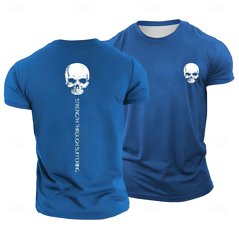 Mens Short Sleeve Black T-Shirt with Skull Graphic & 'Strength Through Suffering' Motivational Quote for Gym Workout Lifestyle4