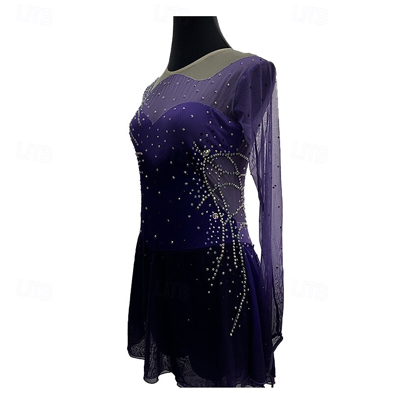 Customized Adult and Child Figure Skating Costumes with Spandex Netting Examination Performance Suits for Competitions Training Purple Skirt for Female Performers4