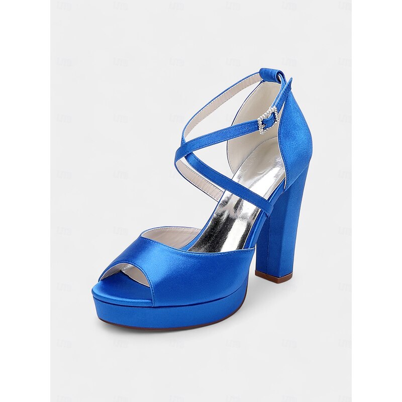 Women's Satin Platform High Heel Sandals with Peep Toe and Ankle Strap – Elegant Bridal Shoes for Weddings and Formal Occasions4