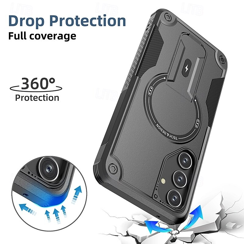 Phone Case For Samsung Galaxy S25 S24 Ultra Plus A35 5G Back Cover with Stand Holder Shockproof Retro PC2