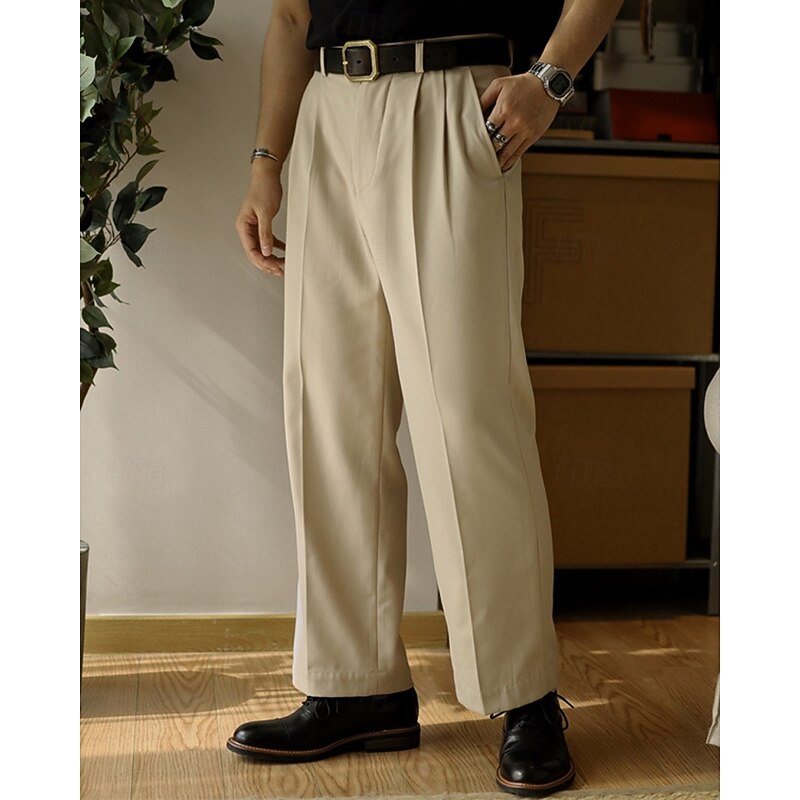 Men's Graduation Dress Pants Trousers Chinos Buttons Pocket Straight Leg Plain Comfort Formal Party Work Fashion Classic Style Black Khaki Micro-elastic