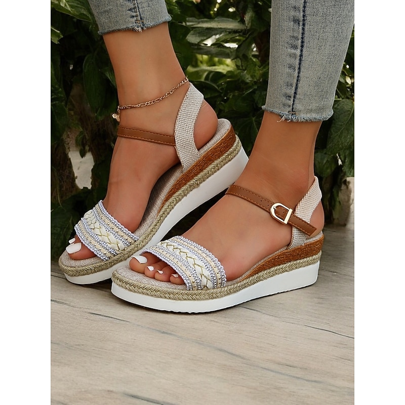 Women's Boho Platform Sandals with Braided Straps and Rhinestone Accents - Comfortable Summer Wedge Shoes for Casual Outings2