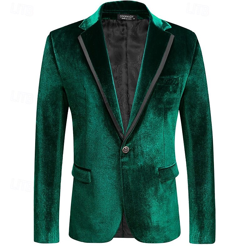 Men's Blazer Velvet Blazer Business Cocktail Party Wedding Party Fashion Casual Spring &  Fall Polyester Solid Color Pocket Buttons Comfortable Single Breasted Blazer Black Red Blue Purple2