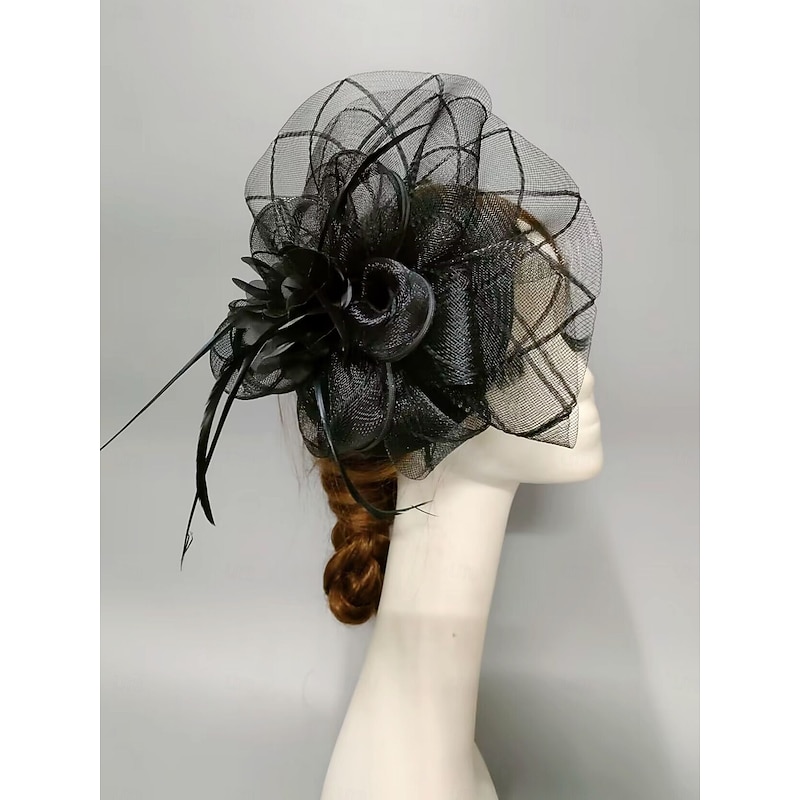 Fascinators Net Veil Hat Wedding Ladies Day With Feather Petal Headpiece Headwear3