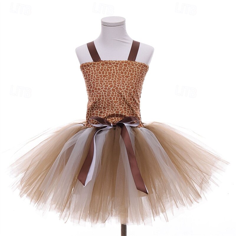 Kids Girls' Cosplay Dress Party Dress Giraffe Sleeveless Performance Birthday Mesh Beautiful Sweet Polyester Knee-length Party Dress Swing Dress A Line Dress Summer 4-12 Years Brown2