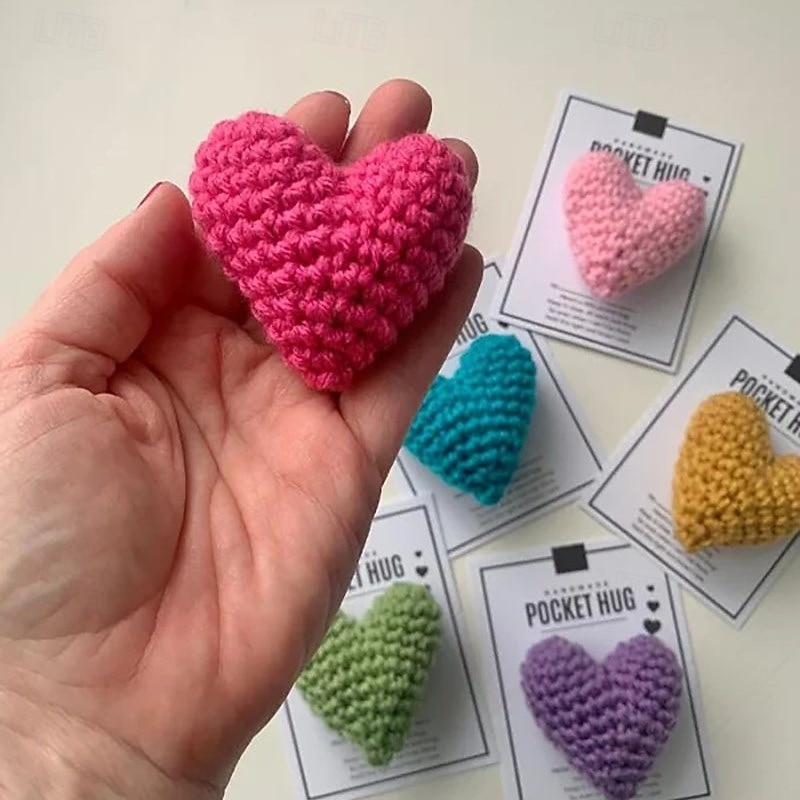 Pocket Hug Heart, Handmade Cute Crocheted Pocket Hug Good Luck Gifts Heart Pocket for Birthday Wedding Valentines2