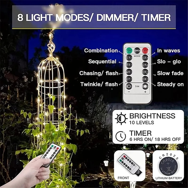 2pcs Copper Wire String Lights Battery Operated 8 Modes with Remote 50/100/200 LED  Waterproof Fairy String Lights Decor