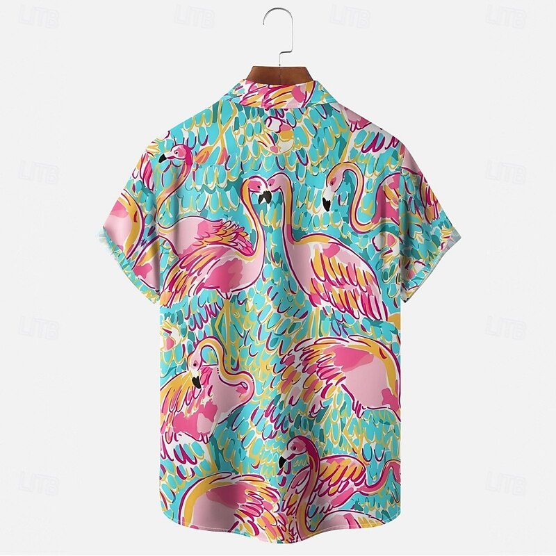 Men's Flamingos Summer Hawaiian Shirt Aloha Shirt Short Sleeve Hawaiian Beach Vacation Summer Spring Turndown Button Up Pink2