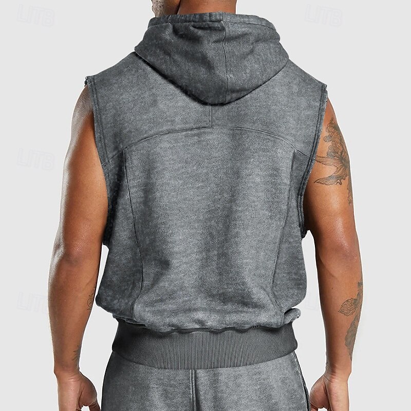 Men's Tank Top Sleeveless Hoodie Sleeveless Hooded Vintage Drawstring Casual Activewear Black Navy Blue Green Top Tee for Men2