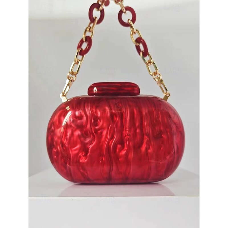 Women's Clutch Evening Bag Shoulder Bags Acrylic Party Wedding Party Chain Multi Carry Solid Color Almond Black White3