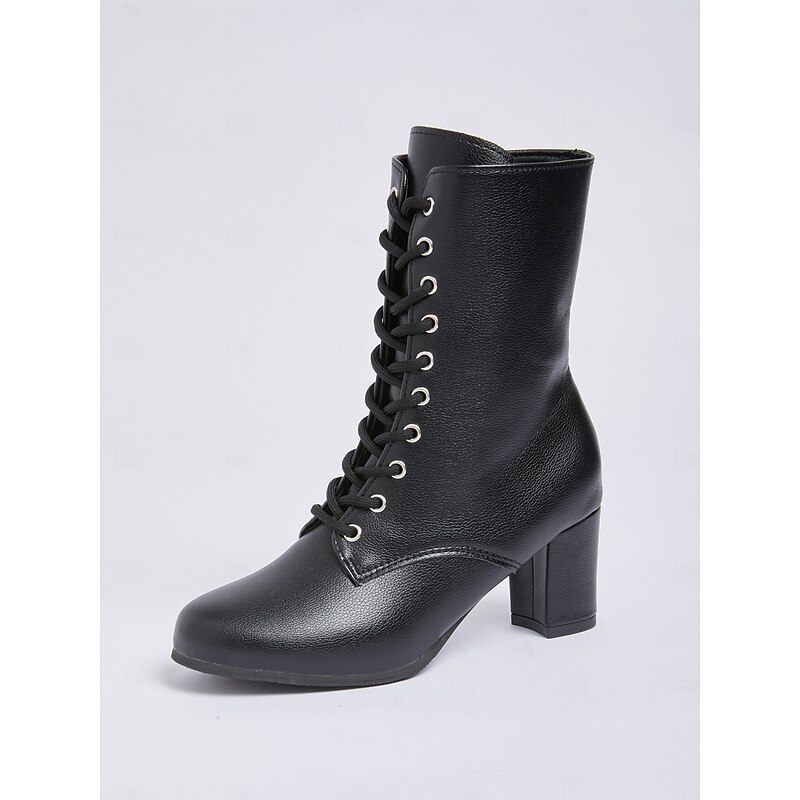 Women's Black Faux Leather Lace-Up Victorian Boots with Mid-Heel, Elegant and Timeless Design for Formal and Vintage-Inspired Occasions3