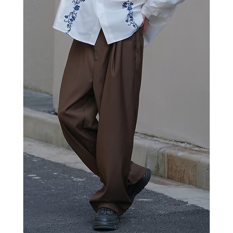 Men's Graduation Dress Pants Trousers Chinos Buttons Pocket Plaid Comfort Formal Party Work Fashion Classic Style Black Brown Micro-elastic2