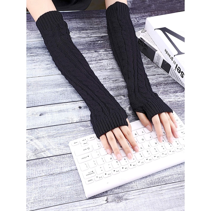 1 Pairs  Elbow Warmer Arm Warmers Long Fingerless Gloves Knit Wrist Warmers with Thumb Hole Open F inger Arm Socks for Women Adult3