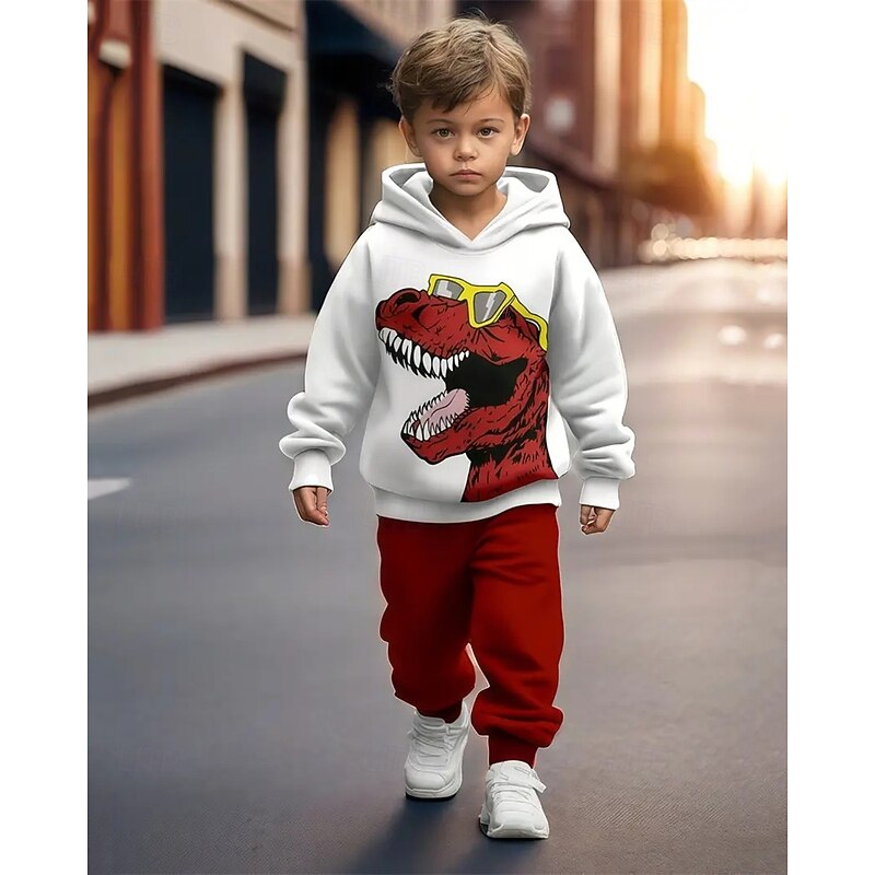 Boys 3D Graphic Dinosaur Hoodie & Sweatpants Set Sports Suit Tracksuits Long Sleeve Spring Fall Daily Basic Casual Kids 4-12 Years Hooded Outdoor Vacation Sports Tailored Fit2