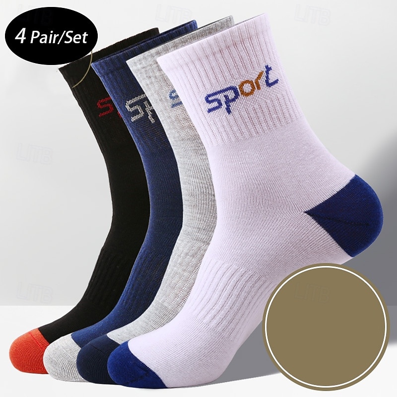 Men's 4 Pairs Multi Packs Socks Crew Socks Running Socks Casual Socks Black White Color Color Block Plain Vacation Sports & Outdoor Daily Basic Medium Spring Fall Fashion Casual