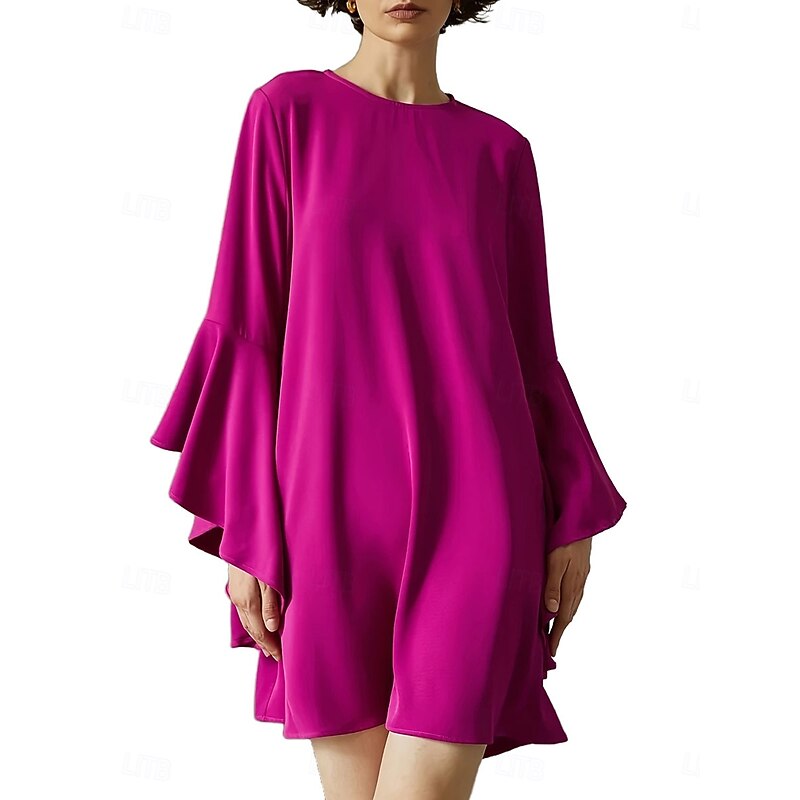 Women's Mini Dress Elegant Dress Elegant Cute Stylish Vacation Party Daily Regular Fit Plain Long Sleeve Crew Neck Pink Spring Fall4