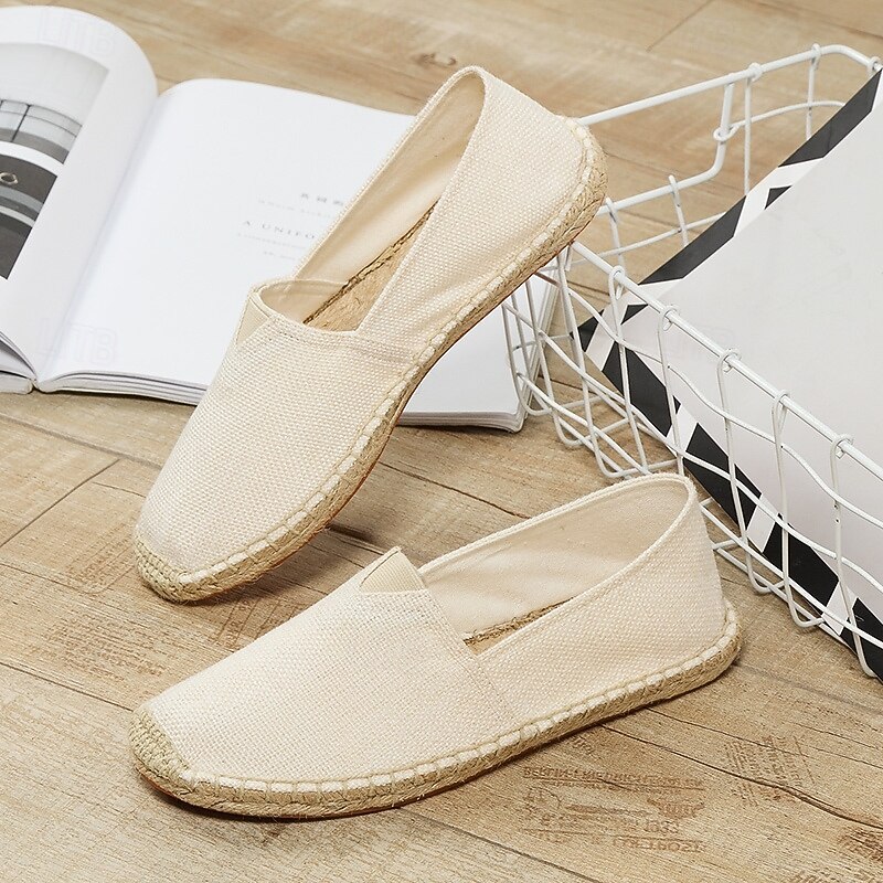Men's Beige Canvas Espadrille Slip-On Shoes with Jute Rope Sole – Comfortable Summer Casual Footwear4