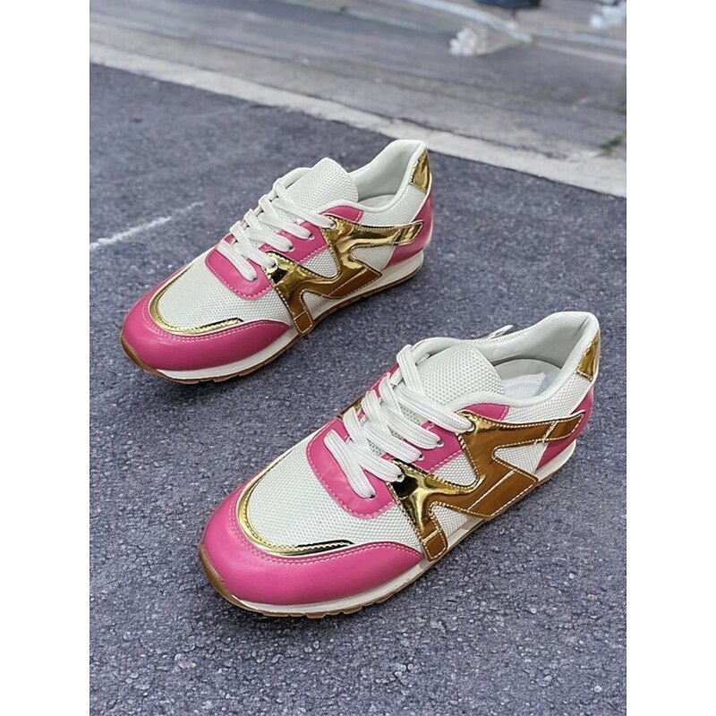 Women's Rose Pink Colorblock Athletic Sneakers with Mesh Design Accents - Stylish Casual Shoes for Running and Everyday Wear4