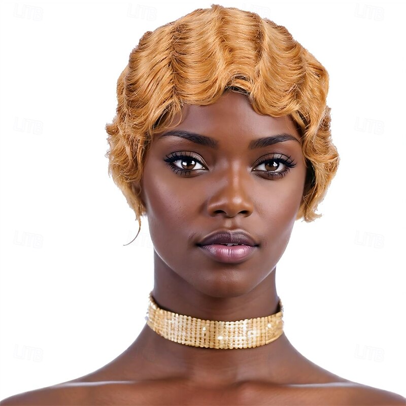 Remy Human Hair Wig Short Wavy Pixie Cut Layered Haircut Black Burgundy Multi-color Best Quality Capless Brazilian Hair Unisex Natural Black #1B Medium Auburn#30 Dark Wine 4 inch Daily Wear New Year