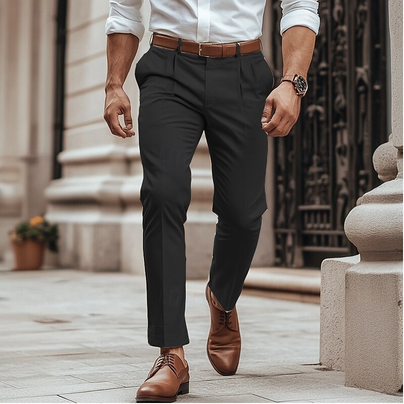 Men's Trousers Dress Pants Slacks Summer Pants Casual Pants Front Pocket Straight Leg Plain Comfort Wedding Business Casual Fashion Classic Dark Brown Light Khaki Micro-elastic2