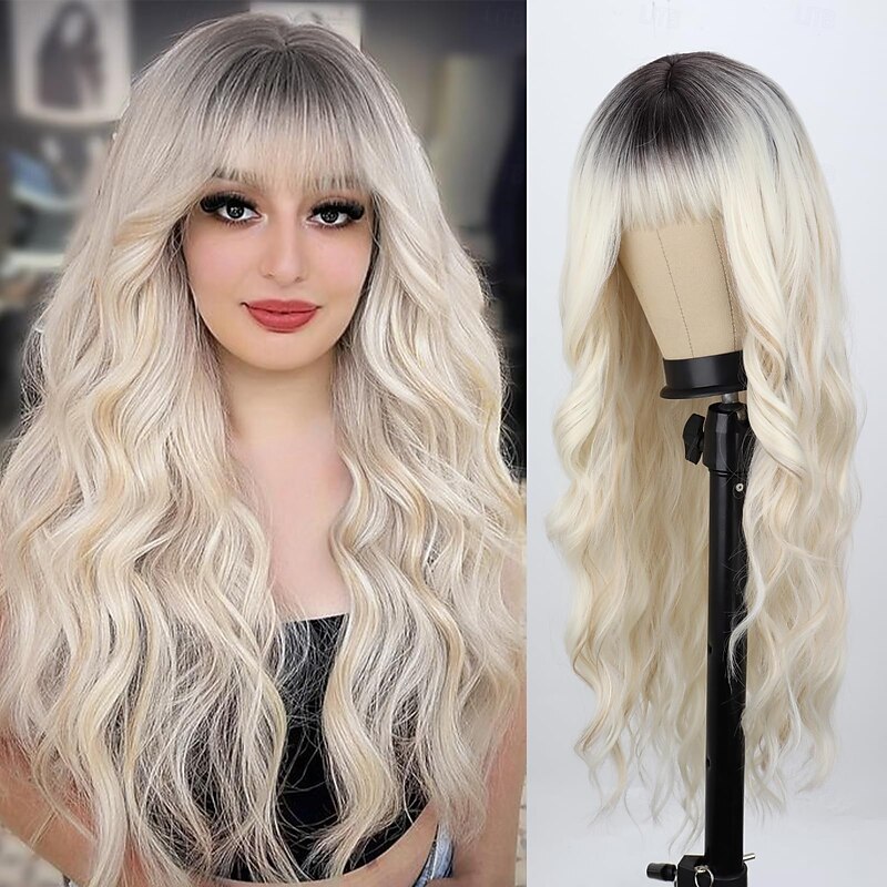 Wig with Bangs Long Wavy Wig for Women Wigs Daily Party Holiday Festival Travel Used2
