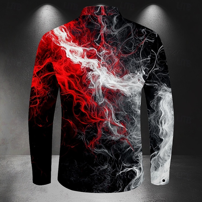 Men's Smoke Casual Shirt Button Up Shirt Long Sleeve Abstract Party Casual Spring Fall Turndown Button Up Black2