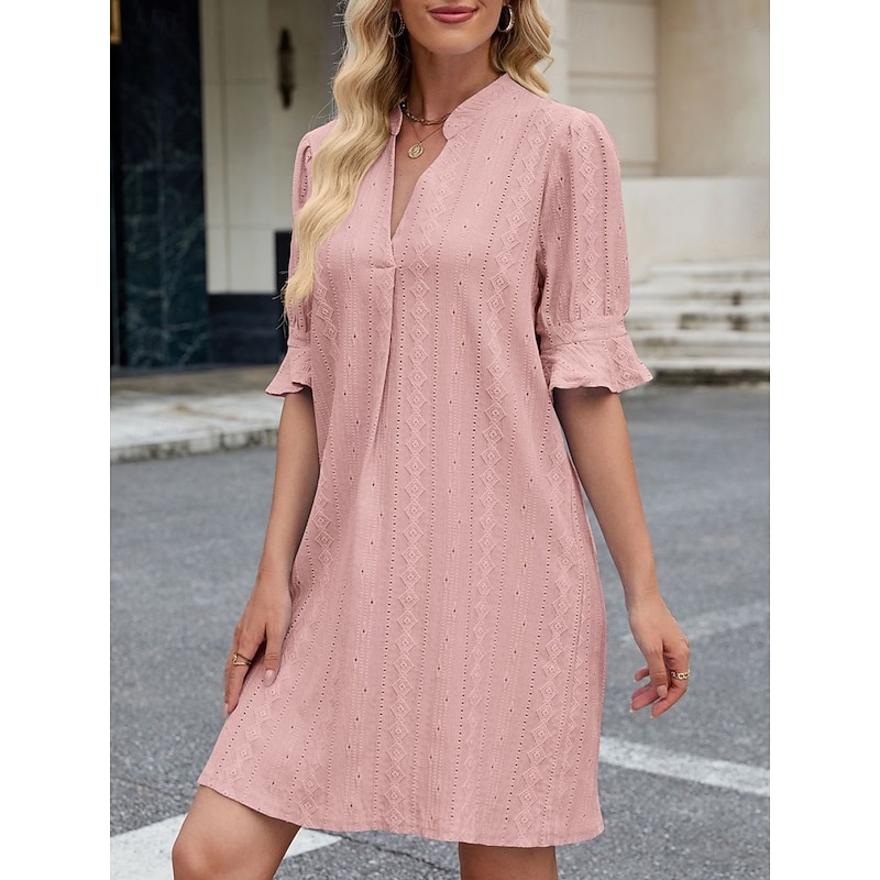 Women's Mini Dress Casual Dress A Line Dress Stylish Basic Casual Vacation Daily Regular Fit Plain Short Sleeve Notched Neck Pink Sky Blue Gray Summer Spring3