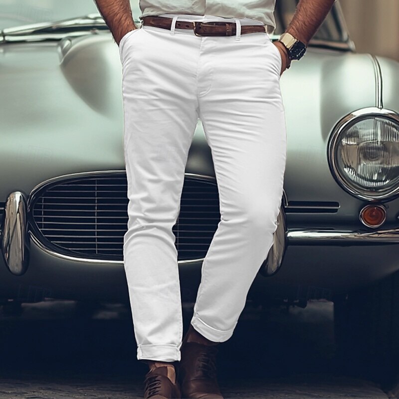 Men's Trousers Chinos Chino Pants Casual Pants Buttons Front Pocket Plain Comfort Soft Business Daily Going out Fashion Streetwear Light Khaki Black Micro-elastic2