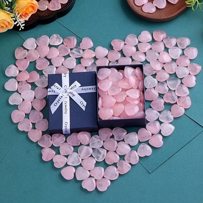 Valentine's Day Heart-Shaped Stone Gift Box, 2cm Rose Quartz Heart Stone, Natural Peach Rose Quartz, Heart-Shaped Crystal Stone in Gift Box, Romantic Gift for Lovers3