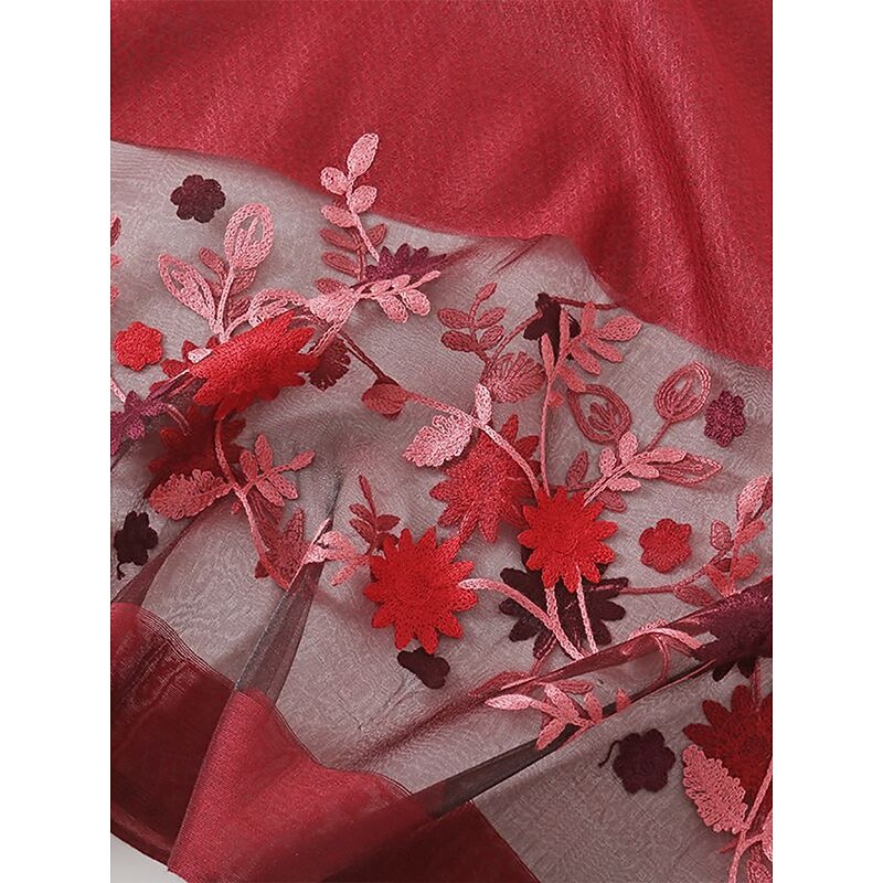 Women's Pink Sheer Embroidered Floral Scarf, Lightweight and Elegant, Perfect for Spring, Summer, and Formal Occasions4