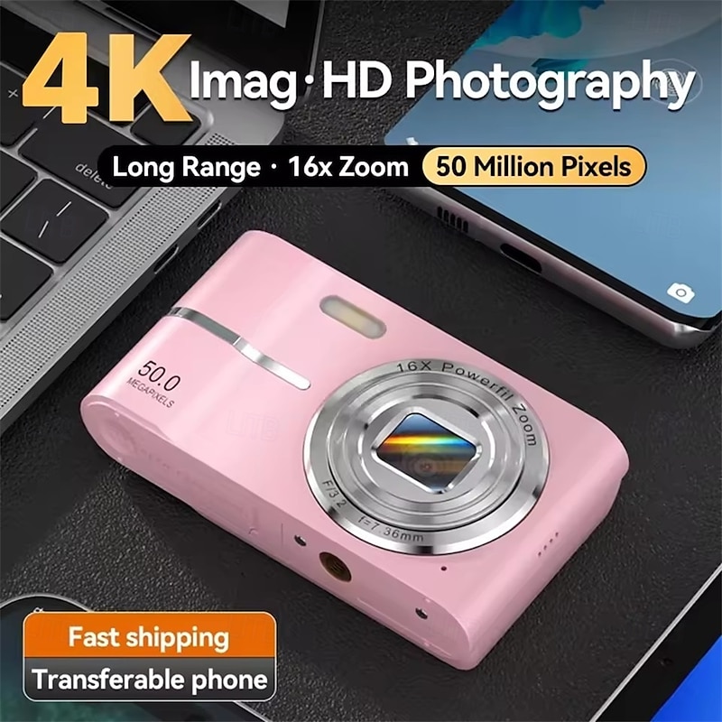 4K Digital Camera 50MP 16X Digital Zoom Camera 2.4-inch IPS Screen Face Detection Flash Camera Motion Detection Timer Camera3