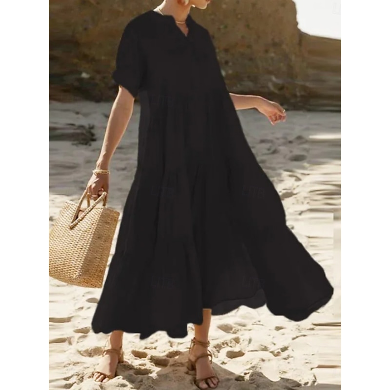 Women's White Dress Maxi Dress Ruffle Casual Stand Collar Long Sleeve Black White Yellow Color3