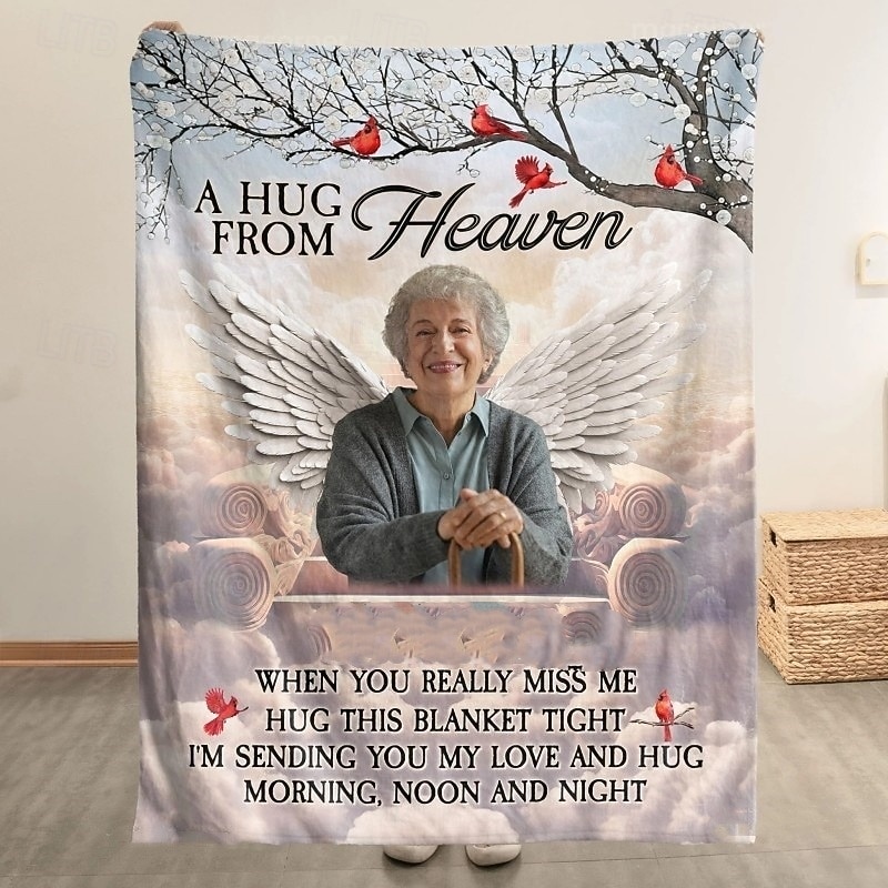 Personalized Blanket Hug From Heaven Photo Blanket Soft and Cozy Memorial Throw Customized with Photos Ideal for Comfort Remembrance and as a Thoughtful Keepsake Gift