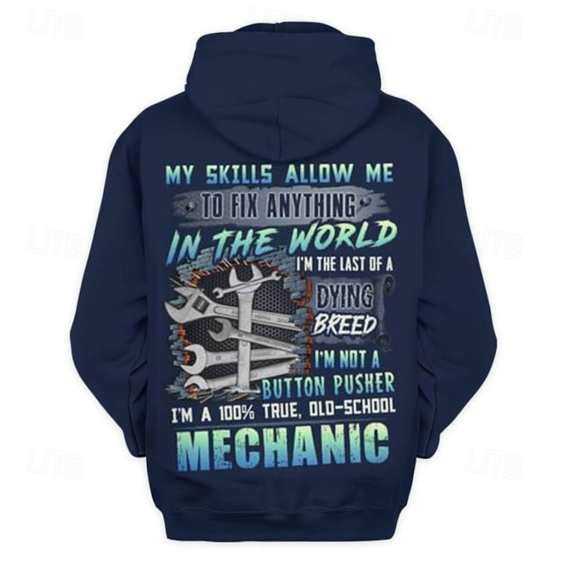 Mens Grumpy Old Mechanic Hoodie - Funny Work Humor Long Sleeve with Skull & Wrenches Graphic Design2