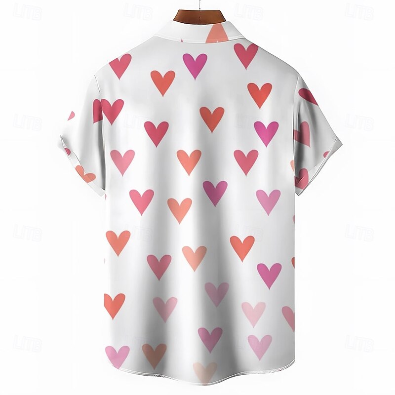 Valentine's Day Men's Heart Casual Shirt Button Up Shirt Short Sleeve Casual Party Gift Casual Summer Spring Turndown Button Up Pink2