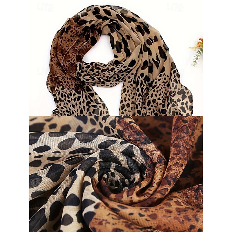 Lightweight Leopard Print Chiffon Scarf – Stylish Animal Print Wrap for Women, Perfect for Casual Wear, Travel, and All Seasons4