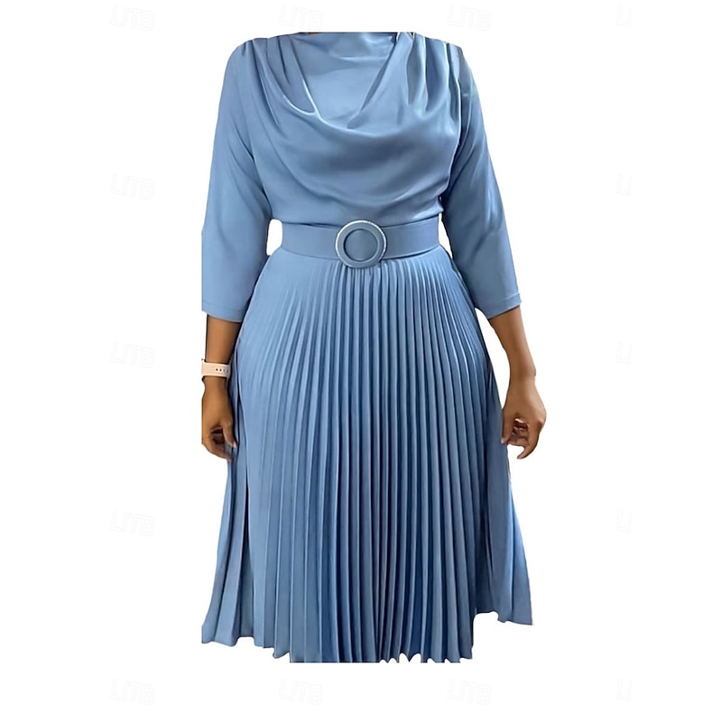 Women's Plain Dress Maxi Dress With Belt Elegant Crew Neck 3/4 Length Sleeve Pink Royal Blue Blue Color