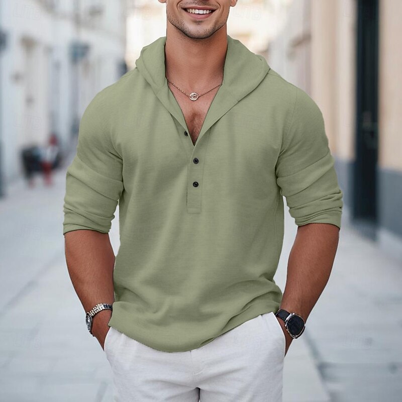Men's Shirt Linen Shirt Summer Shirt Beach Wear Plain Vacation Curise White Red Blue Brown Long Sleeve Hooded Spring & Summer Clothing Apparel
