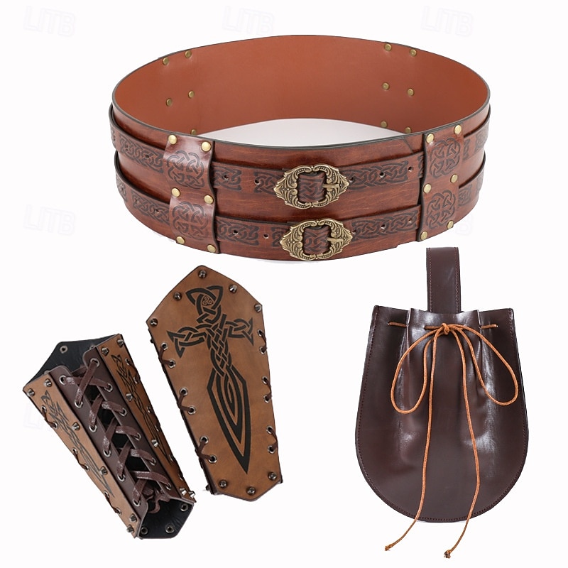 Retro Vintage Medieval Renaissance Armor Waist Belt Belt Pouch Pirate Viking Ranger Fancy Dress Men's Carnival Costume Viking Halloween Carnival Mardi Gras Party LARP Adults' Waist Belt3
