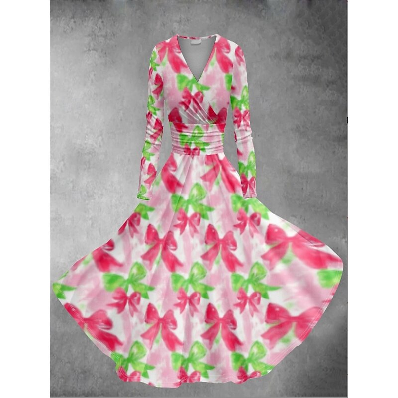 Women's Valentine Heart Dress Graphic Print V Neck Dolman Sleeve Midi Dress Vintage Valentine's Day Daily Long Sleeve Spring Fall3