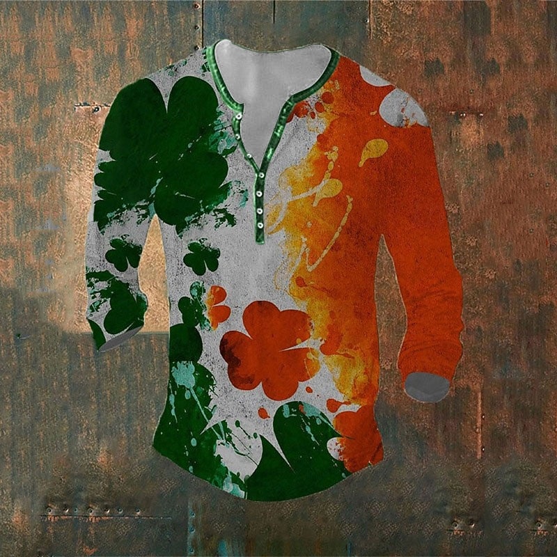 Men's St. Patrick Graphic Shamrock T Shirt T shirt Tee Tee Top Long Sleeve 3D Print Fashion Designer Basic Vacation Street Going out Spring &  Fall 1 2 3 4 5 Henley Henley T-Shirt