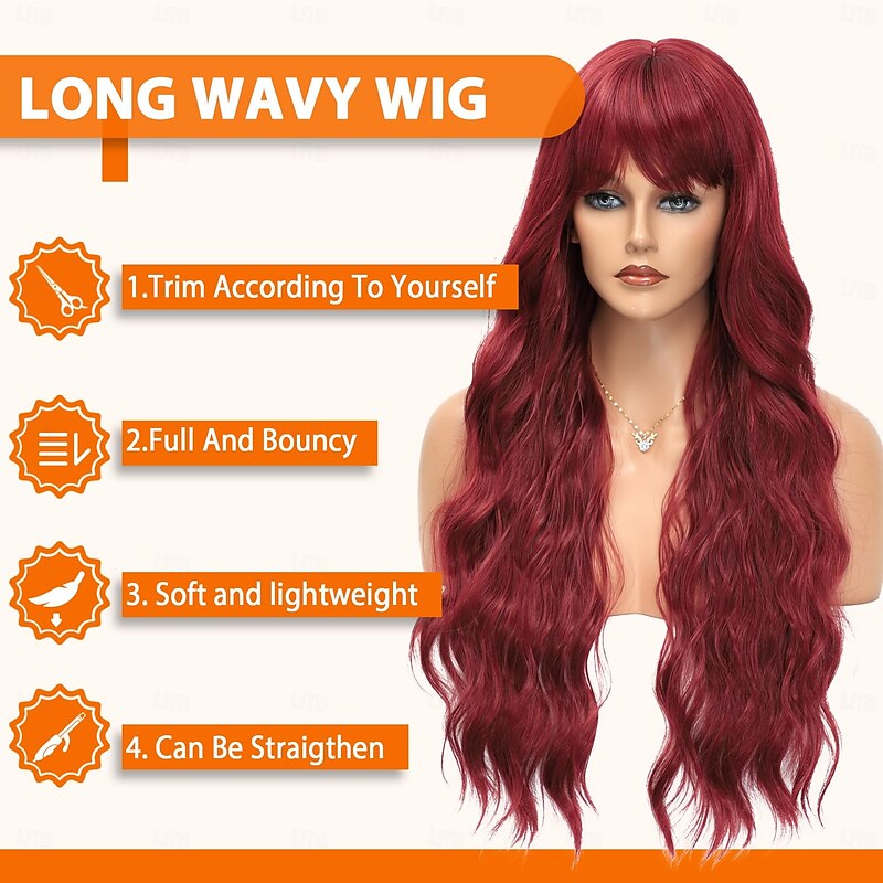 Wig With Bangs Long Wigs for Women Curly Wavy Hair Natural Looking Synthetic Heat Resistant Wig for Girls Halloween Party Use3