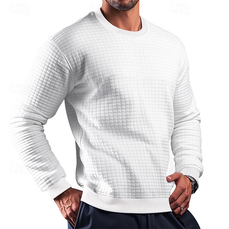 Men's Sweatshirt Black White Army Green Khaki Dark Gray Crew Neck Plain Patchwork Ribbed Textured Sports & Outdoor Daily Holiday Polyester Streetwear Basic Casual Spring &  Fall Clothing Apparel2