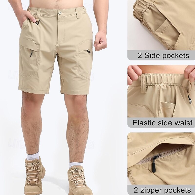 Men's Tactical Shorts Cargo Shorts Shorts Hiking Shorts Elastic Waist Zipper Pocket Multi Pocket Plain Breathable Quick Dry Knee Length Outdoor Casual Daily Sports Athleisure Black Green Micro-elastic2