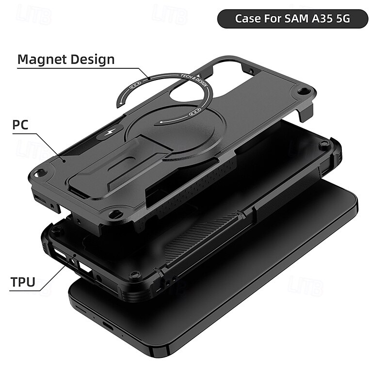 Phone Case For Samsung Galaxy S25 S24 Ultra Plus A35 5G Back Cover with Stand Holder Shockproof Retro PC3