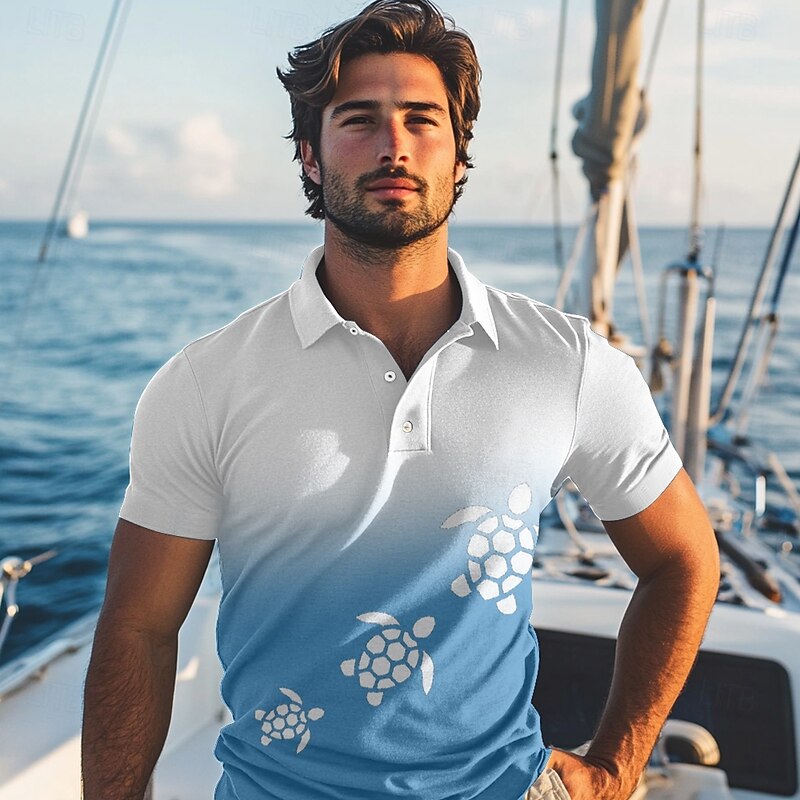 Kentucky Derby Men's Ombre Turtle Polo Short Sleeve Polo Shirts Collared Shirts Casual Resort Vacation Wear 3D Print Summer Spring Fall White Blue Dark Blue2