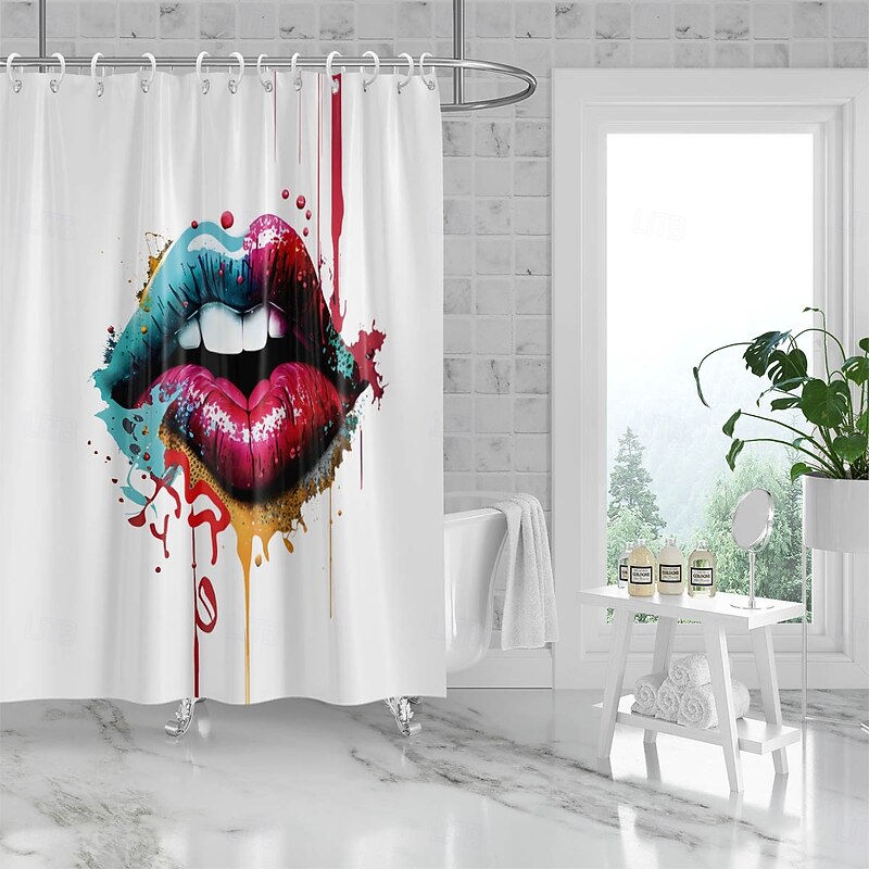 Shower Curtain with 12 Hooks 180cm*180cm(70"*70") Polyester Washable Waterproof Pattern Bathroom Bathtub Decor Sexy Red Lip3
