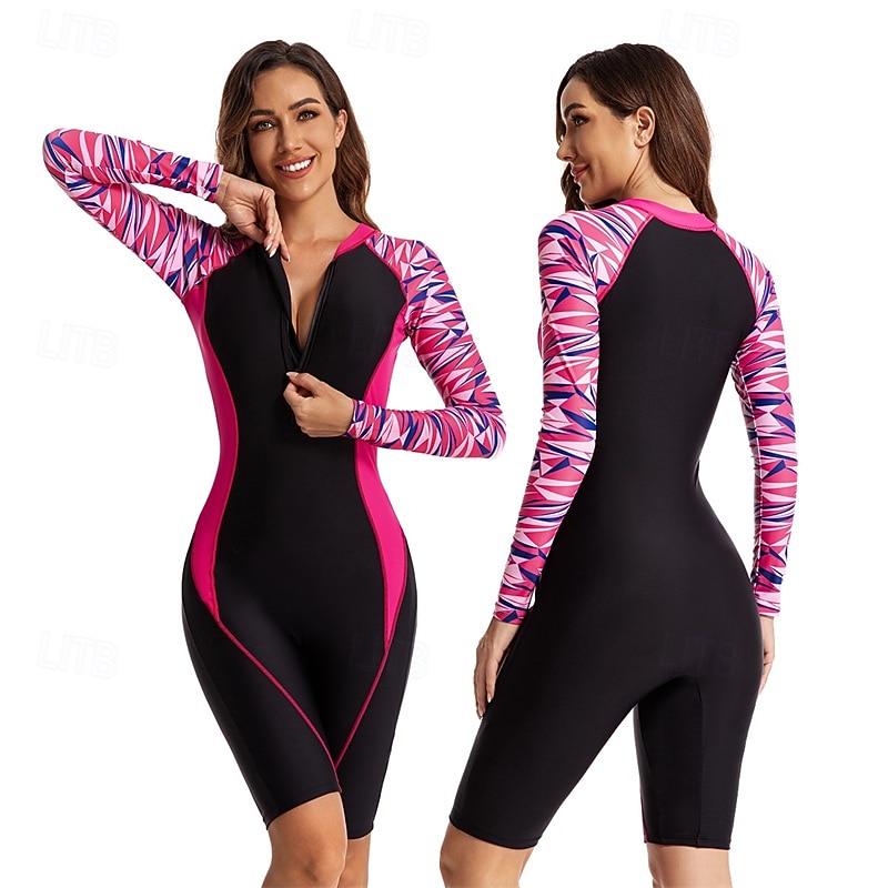 Women's Rash Guard One Piece Swimsuit UV Sun Protection UPF50+ Lightweight Sleeveless Spandex Bodysuit Bathing Suit Front Zip Swimming Surfing Beach Water Sports Universe Printed Summer Spring Autumn